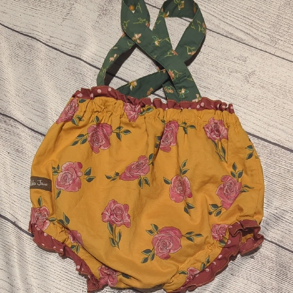 Matilda Jane Yellow Floral Diaper Cover with Pink Roses and Green Straps